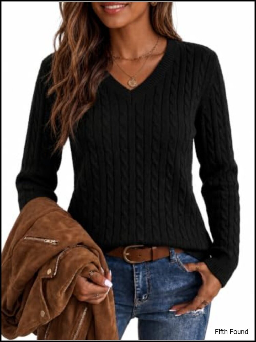 100% Cotton Cable Knit V-Neck Pullover Sweater Fitted Long Sleeve